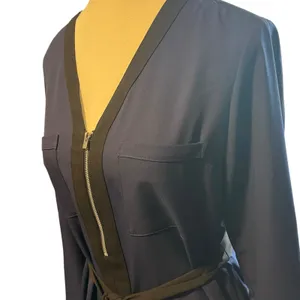 Express Sz S Roll Up Sleeve Dress Black‎ Trim Ribbon Belt Navy Business Casual thumbnail 2