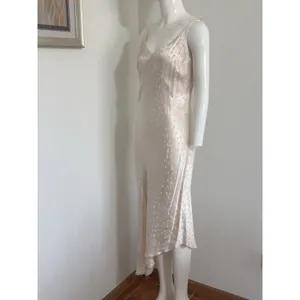 Lovestitch Midi Slip Dress M Beige Polka Dot Asymmetric Hem Boho Summer Wedding thumbnail 3