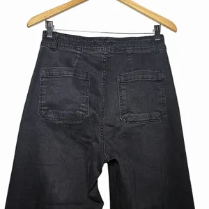 OAT New York Wide Leg Jeans Womens 4/27 Black High Rise Patch Pocket Raw Hem thumbnail 4
