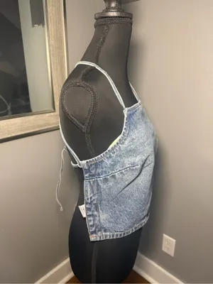 GRLFRND x Revolve Yoli Cross Back Denim Cami Crop Top XS thumbnail 6