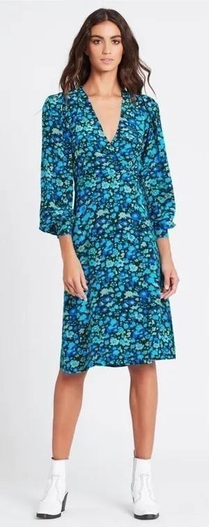 GANNI Azure Blue‎ Wrap Dress 34 thumbnail 1
