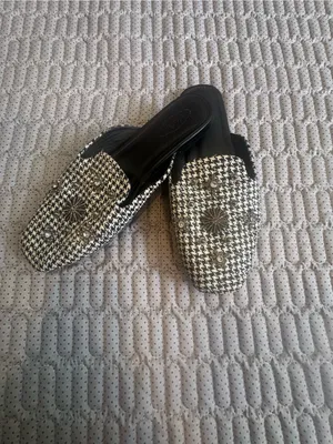 Black & White Houndstooth Embellished Slip-On Loafers thumbnail 3