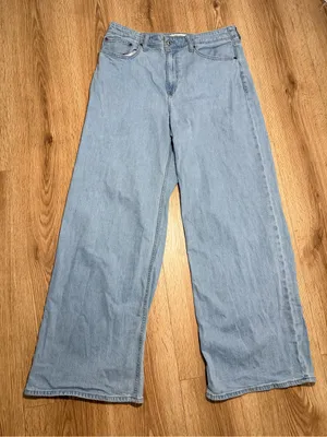 Abercrombie & Fitch Womens High Rise Wide Leg Linen Blend Jeans Light Wash 31 thumbnail 2
