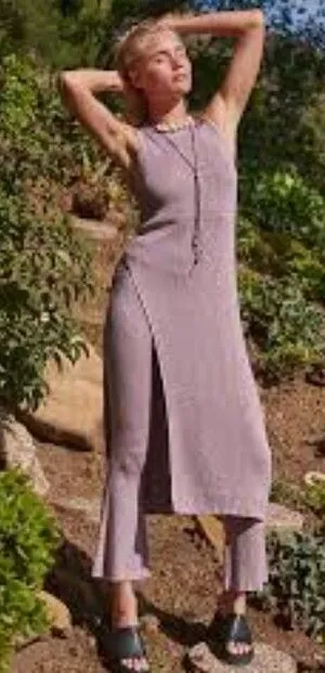 Free People Beach Purple Cotton Slit Sleeveless Ribbed Maxi Dress - Size - XS thumbnail 1