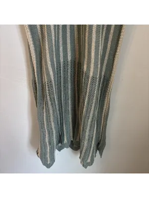 Floris Made in Italy Open Knit Striped Metallic Cover Up Midi Dress Green S/M thumbnail 3