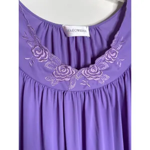 Vintage Shadowline Petals Long Nightgown Flutter Sleeve Purple Lilac Nylon XL thumbnail 3