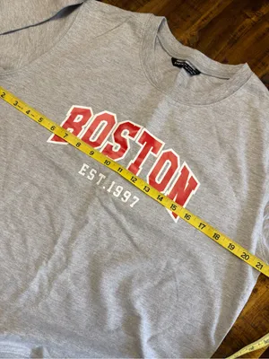 SHEIN Boston Est. 1997 Varsity Crewneck Sweatshirt Gray Red L thumbnail 5