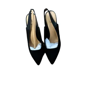 Melyann Jinji New Black Stiletto Leather and Fabric Slingback Heels Size 7 thumbnail 2