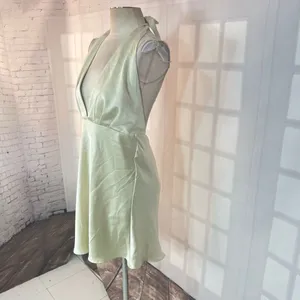 ZARA light mint green satin halter mini dress size large thumbnail 5