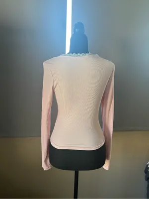 Vintage coquet Women's Pink Lace-Trim Long Sleeve Top thumbnail 2