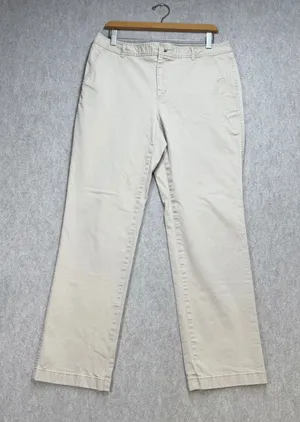 LL Bean Favorite Fit Chino Pants Tan Khaki Straight Leg 12 Reg‎ Preppy Academia thumbnail 1