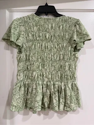Wonderly Sage Green Smocked Peplum Blouse thumbnail 4