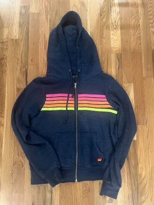 RARE Aviator Nation Navy Neon 5 Stripe Jacket thumbnail 1