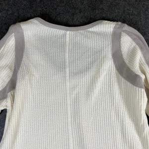 Free People Womens Waffle Knit Thermal Scoop Neck Top‎ Cream Taupe Medium thumbnail 7