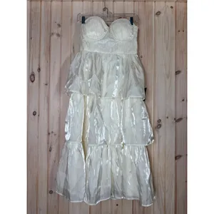 NWT Lulus Com-pleat-ly Charming Ivory Organza Tiered Strapless Midi Dress Sz M thumbnail 2
