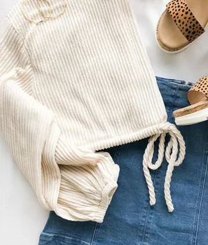 Cream Ribbed Top thumbnail 1