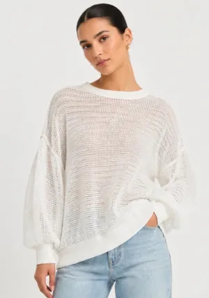 New! POL Oversized Open Knit Mesh Sweater Ivory Boho‎ Beachy Pullover Sz Small thumbnail 1