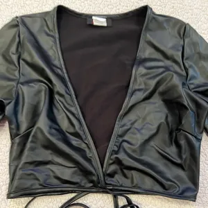 Mystique Boutique Black leather long sleeve going out top thumbnail 1