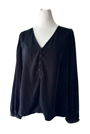 Old Navy Charcoal Black Velvet V-Neck Long Sleeve Blouse thumbnail 1