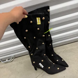Wild Fable Black Faux Suede Gold Studded Pointed Toe Knee High Boots Size 7 thumbnail 8