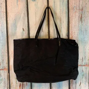 Victoria’s Secret Black Sparkly Tote Bag with Leopard Change Purse Inside thumbnail 5