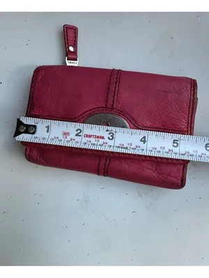 Fossil Red Leather Trifold Wallet with Zipper Pocket thumbnail 8