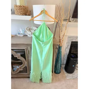 Alexis Izzie Dress Womens Mint Green Feather Trim Halter Midi Size Large thumbnail 6