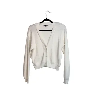 Lulus Ivory White Button Up Cropped Cardigan Sweater Knit thumbnail 2