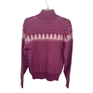 Vtg 90s Sierra Woolens Fair Isle Wool Sweater Pine Tree Print Mock Neck S/M thumbnail 2