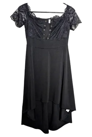 Black Lace Up Dress Off-Shoulder Grommet M Dark Romantic Whimsigoth Witchy‎ Sexy thumbnail 1