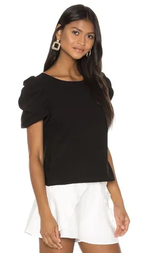 Revolve Amanda Uprichard Merris Top Black Puff Sleeve Large Minimalist Neutral thumbnail 1