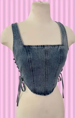 Papermoon denim corset bustier side strings adjustable western streetwear XS thumbnail 1