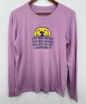 Life is Good Purple Long Sleeve Yellow Lab Silly Dog Graphic Top Purple Dog‎ Mom thumbnail 1