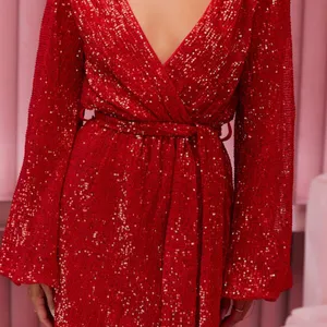 HELLO MOLLY Static Memory Sequin Dress In Red thumbnail 5