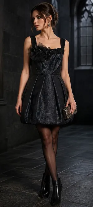 BCBGMaxAzria Runway Y2K Bubble Skirt Dress Sz 4 Goth HOCO Glam Metallic Coquette thumbnail 1