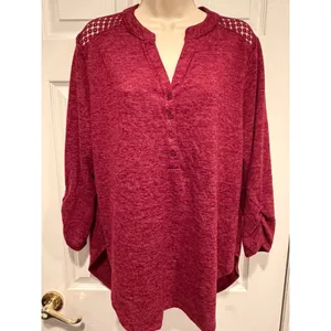Y2K Maroon Lace Back Long Sleeve Henley‎ Top Women’s XXL 2X No Boundaries thumbnail 5