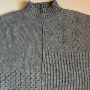 American Eagle Grey Patchwork Mixed Cable‎ Knit Mock Neck Sweater Womens Large thumbnail 6