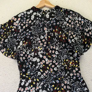 Parker Womens Floral V-Neck Flutter Sleeve Tiered Mini Dress‎ Black Small thumbnail 8