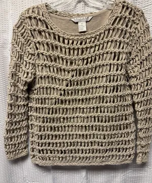 John Paul Richard‎ Women's Sweater Petite SZ S Beige Fisherman Mesh Open Knit thumbnail 1