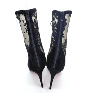 Christian Louboutin KM Lace Booty 100 Black Mesh Floral Lace Boots Sz 39.5 thumbnail 5