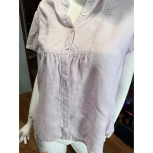 J. Jill Lavender 100% Linen Short Sleeve Button Front Blouse Small 704264 thumbnail 4