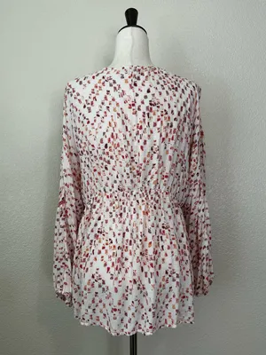 Miss Me Boho Woven Pointelle Lace Up Dolman Sleeves Peasant Top, Sz Medium thumbnail 9