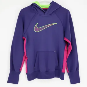 Nike Women's Therma-Fit Hoodie Size Medium Big Swoosh Purple Pink Athletic Green thumbnail 1