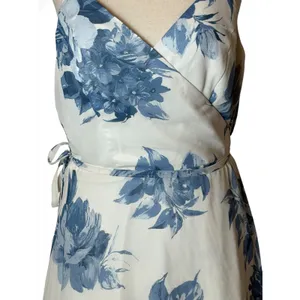 Lulus Elegantly Inclined Wrap Dress Women XL Blue‎ Cream Floral Print Maxi Boho thumbnail 5