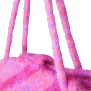 Vintage 90s Pink Wool Satchel Purse thumbnail 6