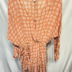 Amuse Society Spellbound Woven Mini Dress Ruched Long Sleeve Ruffle Peach Medium thumbnail 3