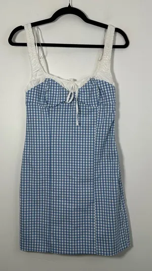 Zara Blue White Gingham Mini Dress XS Bustier Corset Cottagecore NWT thumbnail 1