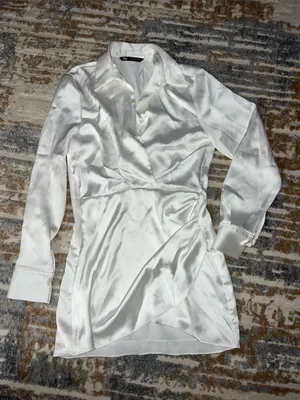 Zara White Satin Collared Mini Dress thumbnail 1