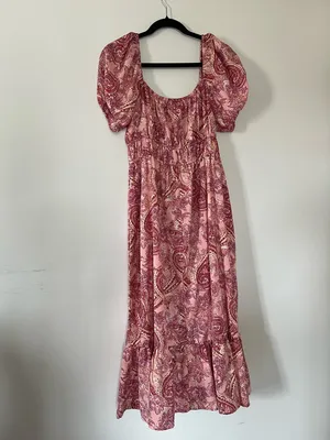 Boho Paisley Midi Dress Large Puff Sleeve Flowy Romantic Tassel Festival thumbnail 8