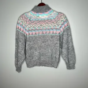 VINTAGE Gray pullover floral flower embroidered mock neck sweater wool medium thumbnail 5